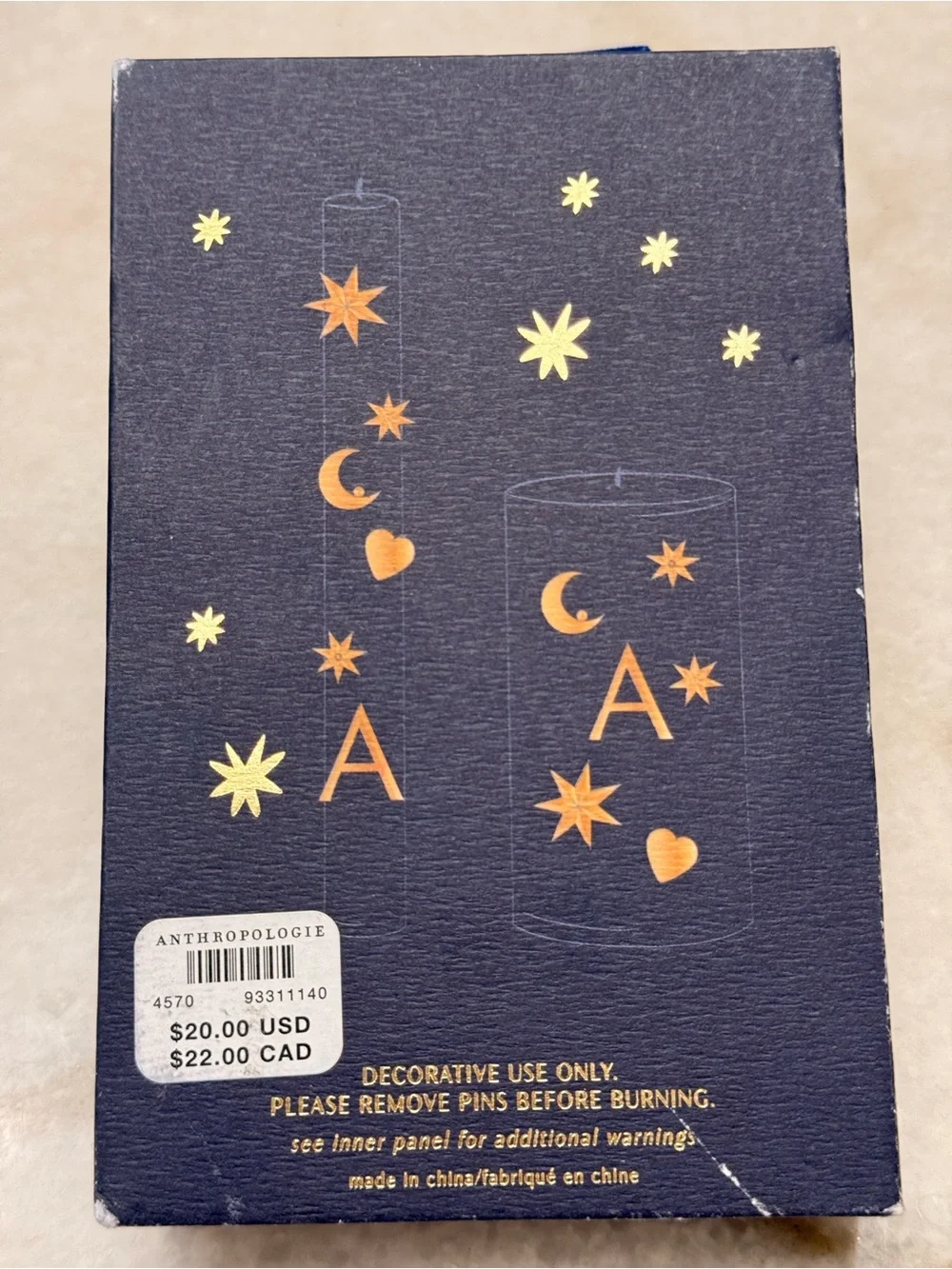 Anthropologie Monogram Gold Candle Charms - Star, Heart, Moon Set Initial T